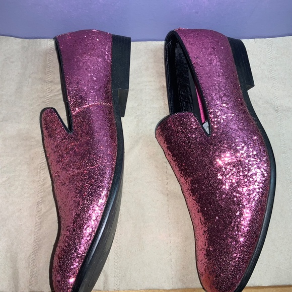 Amali Barnes metallic sparkle glitter pink slip on loafers Sz 9.5 - Picture 3 of 7